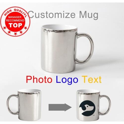 Advanced Bright silver DIY Photo mug 330ml ceramic tea cup Printing Custom Picture offee Mug with your Photo Text logo