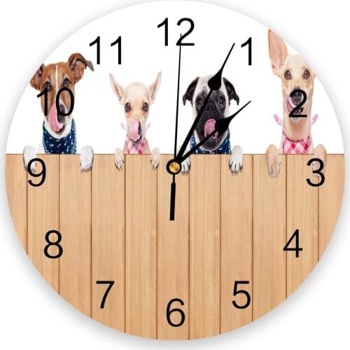 Modern Wall Clock Animal Puppy Wooden Board PVC Wall Clock Home Decor Bedroom Silent Oclock Watch Wall for Living Room