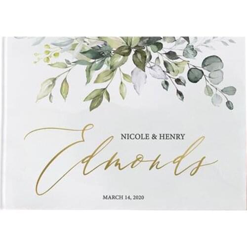 Personalized Greenery Wedding Guest Book Alternatives,Wreath Guestbook,White Wedding Guestbook Album,Custom Names Wedding Gifts