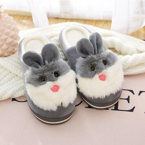 Cute Cartoon Rabbit Home Women Fur Slippers Winter Warm Plush Parent-child Floor Slides House Flat Bedroom Women Furry Slippes