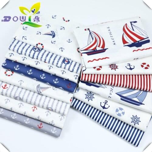 Cartoon sailing anchor Navy cloth Baby Kindergarten coated fabric and cotton handmade cloth gown pajamas