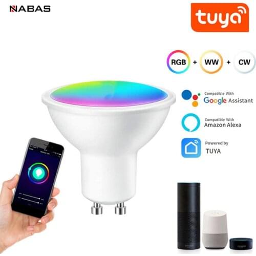 NABAS Tuya WiFi Smart Bulb 4W GU10 RGB + WW + CW LED Lamp Cup Dimmable Timer Function Supports Google Home Alexa Remote Control