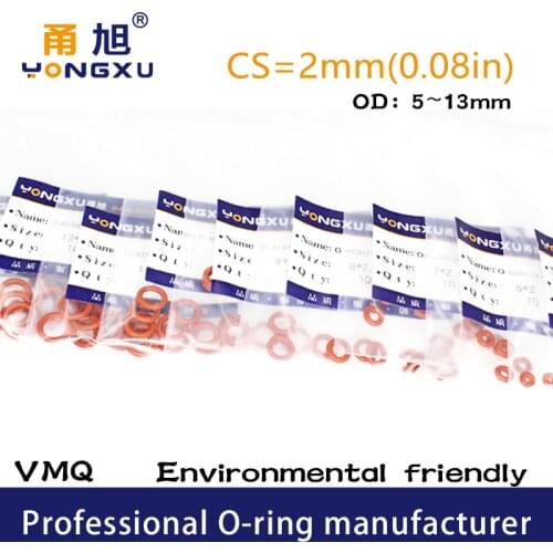 20PCS/lot Red Silicon O-ring Silicone/VMQ CS2mm Thickness OD5/6/7/8/9/10/11/12/13*2mm O Ring Seal Rubber Gasket Rings Washer