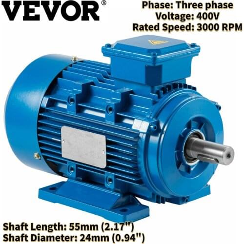 VEVOR 3 Phase Asynchronous B3 Mounting Electric Motor 2200W 400V Rated Speed 3000PRM Steel Housing Aluminium Body for Pumps Fans