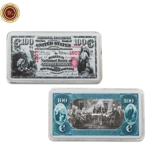 WR 1875 Year 100 Dollars Bank Note Silver Bar Home Decorative 999.9 Silver Plated Fake Money Art Ornament for Collection