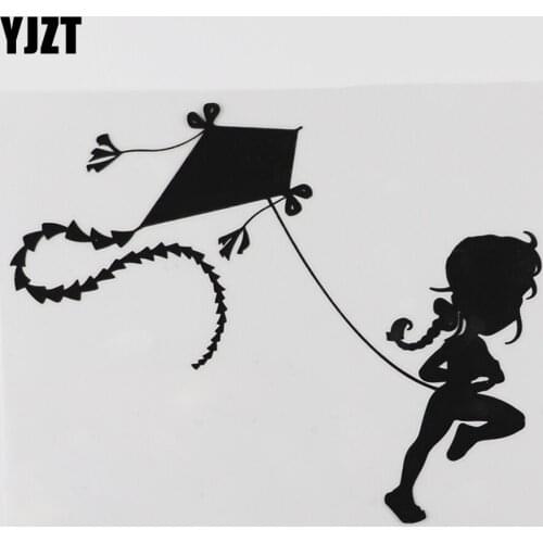 YJZT 16.7CM×13.4CM Cute Girl Flying A Kite Decal Vinyl Car Sticker Black/Silver 8A-1194