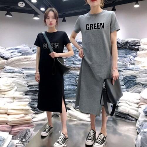 Long T-shirt Skirt 2021 Spring/summer Big Size Over-knee Letter Fork Straight Dress Womens Skirt Summer