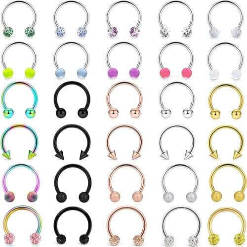 6Style Surgical Steel Nose Septum Rings Piercing Jewelry Horseshoe Cartilage Helix Tragus Earring Hoop Eyebrow Lip Hoop Retainer