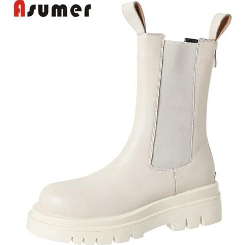 Asumer 2021 Big Size 42 Chelsea Boots Women Platform Shoes Stretch Slip On Winter Fashion Casual Flat Shoes Women Ankle Boots