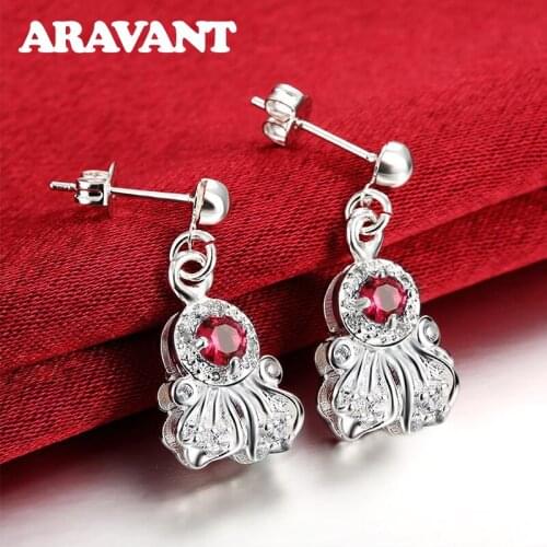 925 Sliver Red Zircon Earring For Women Fashion Jewelry Gifts