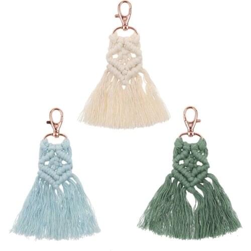Tassel Keychains for Women Boho key Holder Keyring Macrame Bag Charm Car Hanging Jewelry Gift for Friends