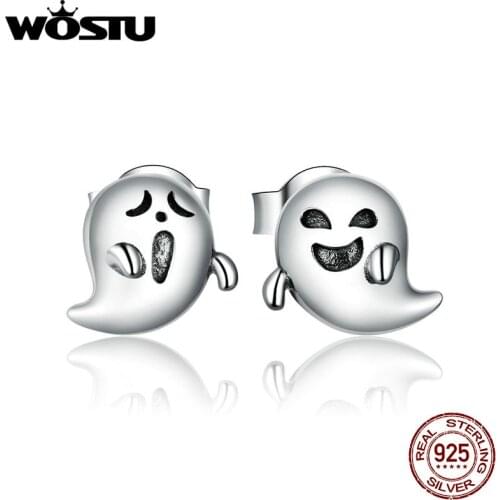 WOSTU Little Devil Ghost Earrings 925 Sterling Silver Halloween Tiny Stud Earrings For Women Party Halloween Jewelry CTE421