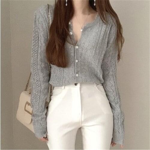 2021 Cardigan Women Korean Style Knitted Fashion Solid Student High Street Femme Spring Slim Mujer All-match Clothes Women Tops