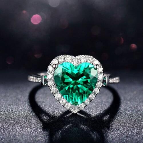 Emerald Gemstone Weddng Promise Women Ring 925 Silver Hearty Shape Princess Finger Rings Resizes Diamond Jewelry Dropshipping