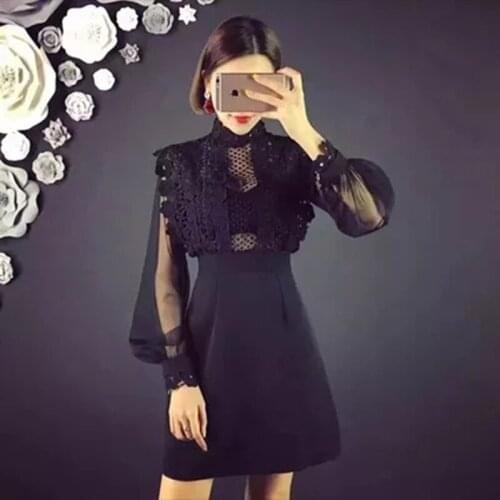 2021 High-End Custom Fashion Runway Women Dresses Embroidered Floral Mesh Spliced Lace Dress