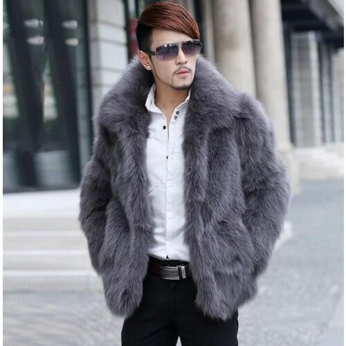 Winter mens faux fox fur coats thicken warm overcoat mens leather jackets and coats masculino chaqueta european plus size S- 6XL