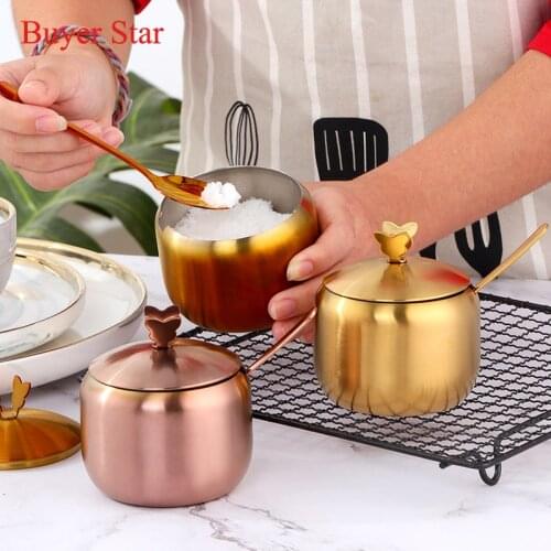 Stainless steel Spice Jars With butterfly shape lid Gold tableware Metal Tins Spice Seasoning Storage Containers kitchen gadgets