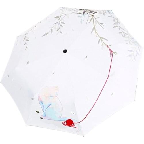 Sun Umbrella Rain Three Folding Umbrella Lovely Cat Female Parasol Gifts Four Seasons Cat Illustration Umbrella