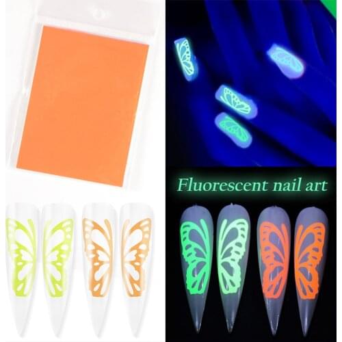 1Set Fluorescent Butterfly Designs Nail Art Stickers Watermark DIY Colorful Tips Nail Decals Manicure Tool