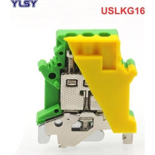 1Pcs Ground Terminal Blocks USLKG16 DIN Rail Screw Terminal Blocks UK-16N Yellow Green Earth Morsettiera Wire Connector 16mm2