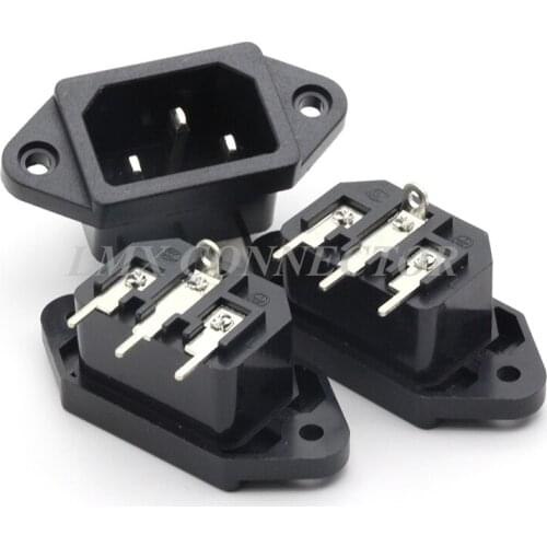 10PCS IEC320 C14 Black Male Plug Power socket 3P Connector iron copper Switch 250V 10A AC-08C