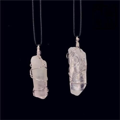 12pcs/lot Natural Stone Random Irregular Clear Quartz Wire winding Handmade Pillar Pendants Twine Point Healing Free Shipping