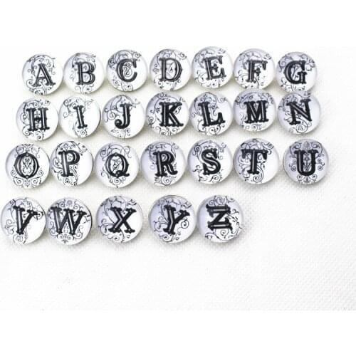 26pcs/lot 26 Letters A-Z Replaceable Printing Flower Snap Buttons Fit 18mm/20mm DIY Snap Bracelet Jewelry Making