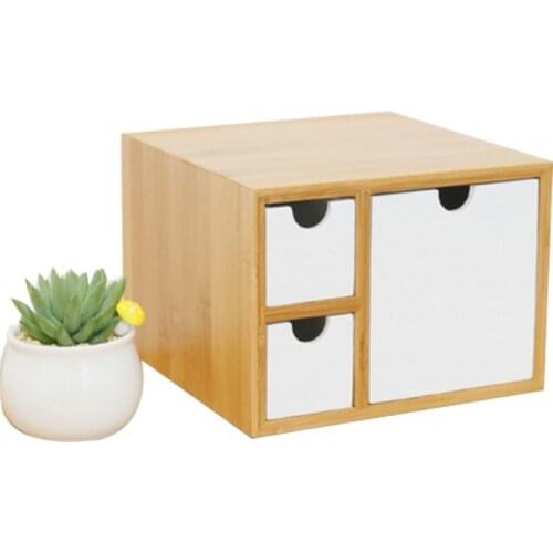3 Block Bamboo Wood Document Tray Sundries Tray Wood Janpan Style High End Office Business Tray Office Holder with Drawer