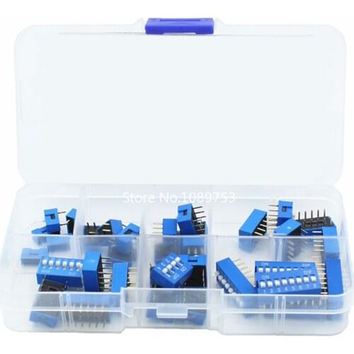 35PCS/LOT Blue Dip Switch 1 2 3 4 5 6 8 Way 2.54mm Toggle Switch Snap Switches Mixed Kit Each 5PCS Combination Set