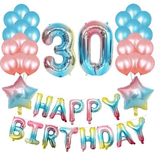 41pcs/lot Gradient 32inch Number Foil Balloons Star Ball 18 25 30 40 50th Happy birthday Party Rose Gold blue Latex Decor ballon