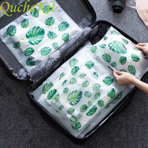 5pcs Leaves Storage Bag Transparent Luggage Travel Shoes Bag Makeup Organizer Waterproof Plastic Cosmetic Bags Storage Pouch