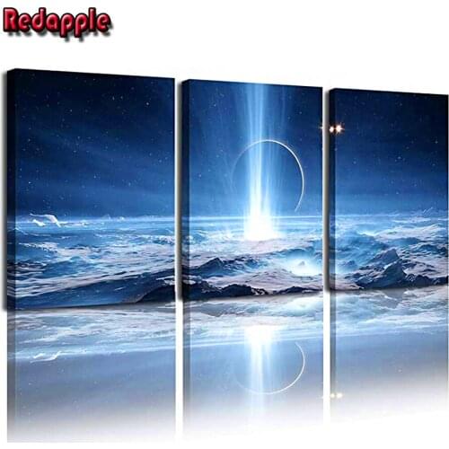 5D DIY Diamond Painting Starry sky universe sky decoration mural Cross Stitch Embroidery 3 panels Picture Of Rhinestones Triptyc