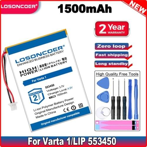 LOSONCOER 553450 1500mAh Battery For Varta 1/LIP 553450 DIY Cordless Earphone Wireless Headphones Dualshock 4 PS4 LIP1472