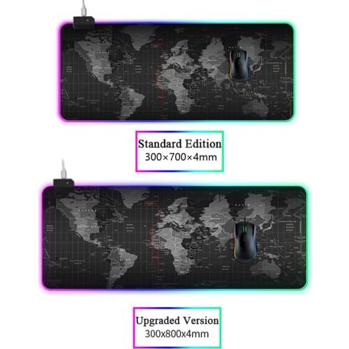 RGB Large Gaming Mouse Pad World Map Mouse Pad Gamer Rubber Desk Mat Keyboard Mouse Carpet Pad for Laptop Notebook