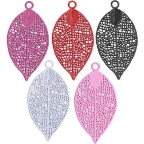 DoreenBeads Fashion Copper Filigree Stamping Pendants Pink Gray Colorful Leaf Style Jewelry DIY Findings 30mm x 16mm, 30 PCs