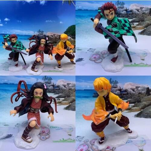 Agatsuma Zenitsu Kamado Nezuko Tanjirou Demon Slayer Kimetsu no Yaiba Anime PVC Action Figures toys Anime figure Toys For gifts