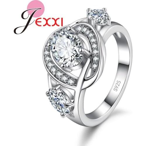 Elegant Jewelry Stainless Stamp Silver Rings Fashion Finger Decoration Women Wedding Rings White Blue Crystal Stone