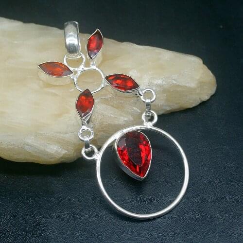 Gemstonefactory Jewelry Big Promotion 925 Silver Adorable Unique Shiny Red Garnet Women Ladies Gifts Necklace Pendant 1305