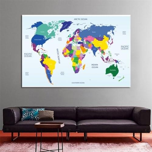 150x225cm Colorful Country Plate World Map Made With Non-woven Vinyl Spray Painting For Home Office Wall Decor