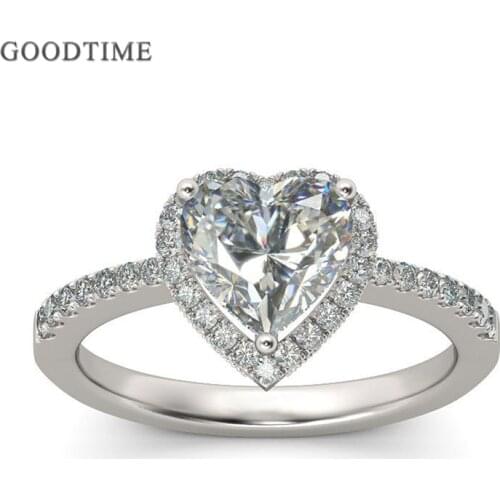 Luxury Bride Wedding Ring Pure 100% 925 Sterling Silver Heart Zirconia Rhinestone Engagement Rings Jewelry For Women