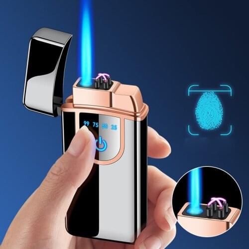 Creative windproof butane gas direct cigarette lighter USB charging double arc cigarette lighter metal cigarette lighter