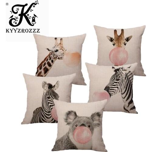 Creative Decoration Zebra Cushion Cover Koala Giraffe Blowing Bubbles Cute Animal Pillow Cases Bedding For Kids Bedroom Decor