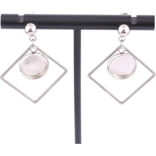 Reidgaller 10pcs Stainless steel stud square earring base blanks Fitting 10mm round cabochon bezel settings diy accessories