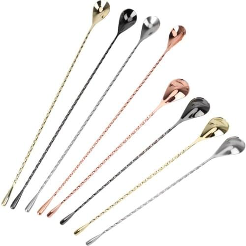 30/40cm Mixing Cocktail Spoon Stainless Steel Stir Spoon Bar Teadrop Spoon Spiral Pattern Bartender Tools