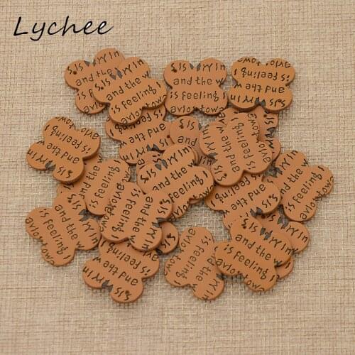 Lychee 20pcs Four-leaf Clover Flower Shape Faux PU Leather Garment Labels DIY Sewing Handmade Bag Decoration Tags