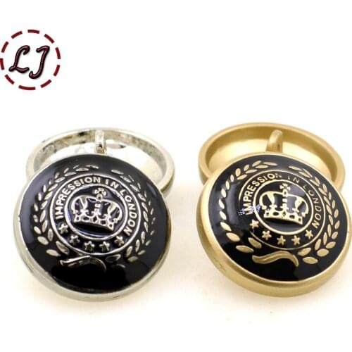 New arrived 10pcs/lot 15mm 20mm crown metal buttons gold silver round button clothing pants sewing accessories DIY scrapbook