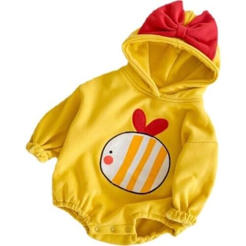 Cute Autumn Winter Infant Baby Girls Bowknot Hooded Rompers Clothing Kids Boy Girl Long Sleeve Rompers Clothes
