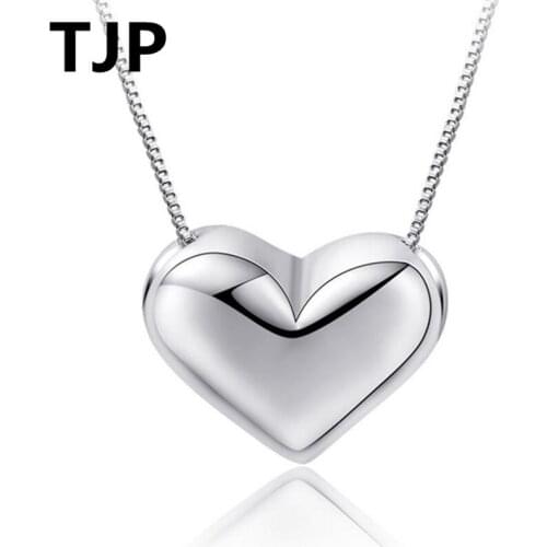 TJP Fashion Heart Shaped Simple Choker Necklace Popular 925 Sterling Silver Pendants Necklace For Women Wedding Jewelry
