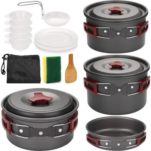 Camping Cookware Mess Kit Cooking Set Outdoor Camp Gear Accessories for Family Hiking Picnic Lightweight Cookware Sets