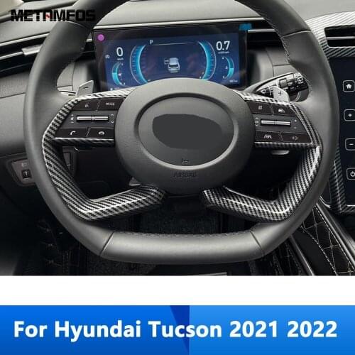 For Hyundai Tucson 2021 2022 2023 Carbon Fiber Steering Wheel Cover Molding Trim Decoration Frame Inner Accessories Car Styling